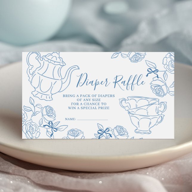 Tarjeta De Recepción Fiesta del té con toile azul, rifa de pañales (Subido por el creador)