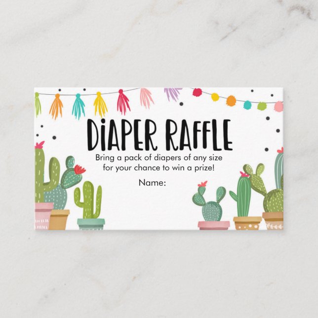 Tarjeta De Recepción Fiesta Diaper Raffle Card Cactus Floral Mexicana (Anverso)