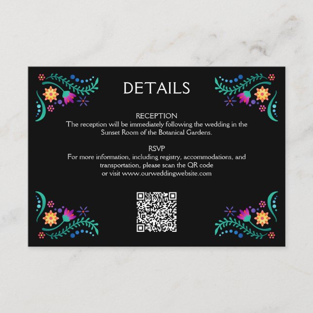 Tarjeta De Recepción Fiesta Floral Boda QR Detalles (Anverso)