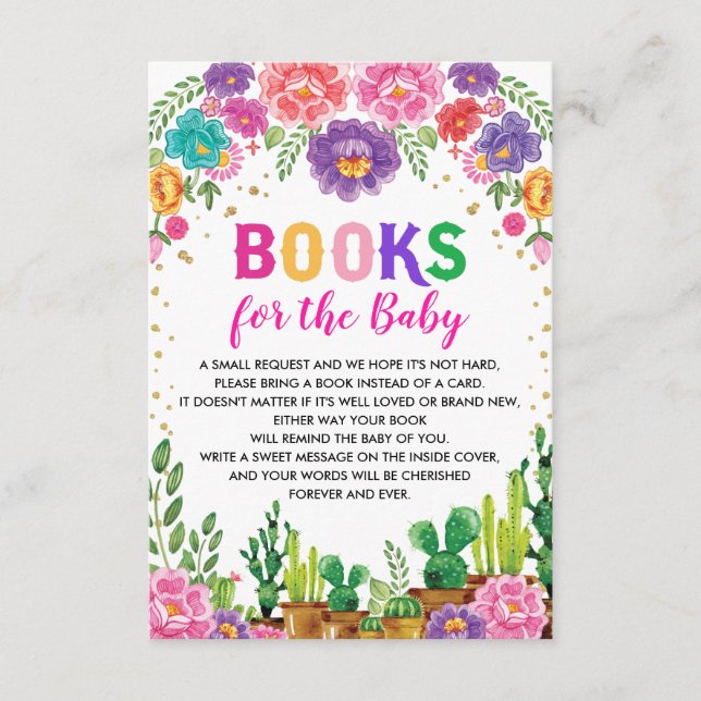 Tarjeta De Recepción Fiesta floral mexicana Baby Shower trae un libro (Anverso)