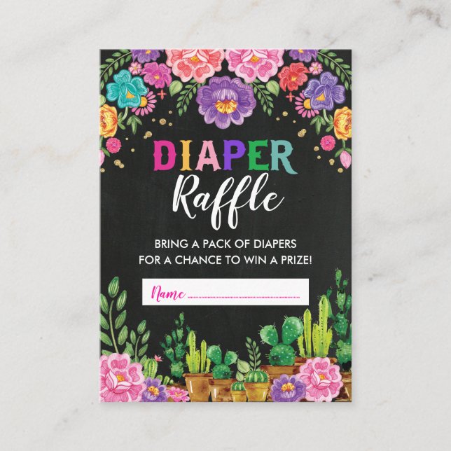 Tarjeta De Recepción Fiesta floral mexicana Diaper Raffle Baby Shower (Anverso)