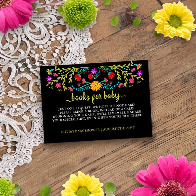Tarjeta De Recepción Fiesta floral mexicana solicitud Baby Shower (Baby Shower Book Request insert card from my Mexican Fiesta Floral collection)