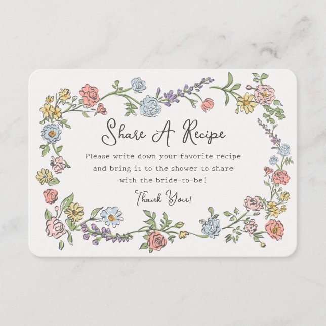 Tarjeta De Recepción Fiesta Jardín de primavera Floral Compartir una re (Anverso)