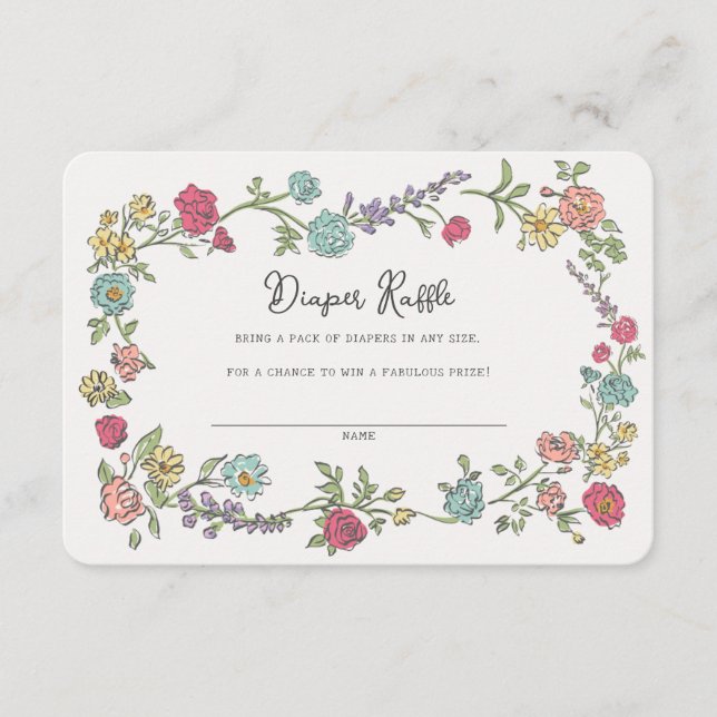 Tarjeta De Recepción Fiesta Jardín Verano Diaper Floral Raffle Insertar (Anverso)