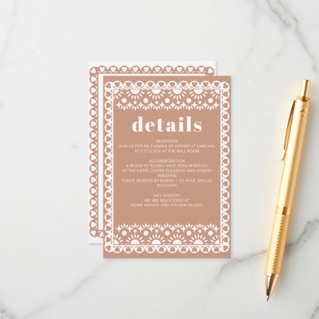 Tarjeta De Recepción Fiesta mexicana Barro Papel Picado Boho Boda (Anverso/Reverso In Situ)