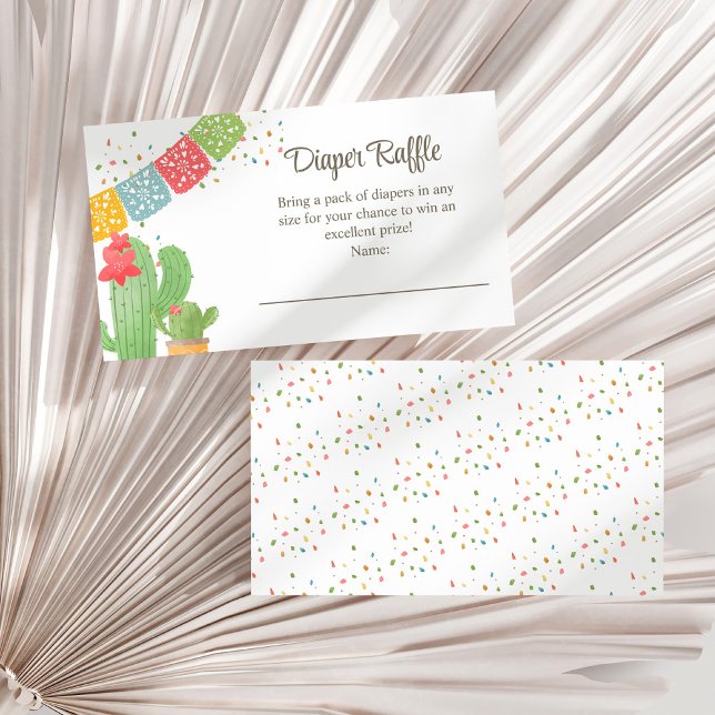 Tarjeta De Recepción Fiesta Mexicana Cactus Baby Shower Diaper Raffle (Fiesta Mexicana Cactus Baby Shower Diaper Raffle Enclosure Card on a dry white fan palm leaf.)