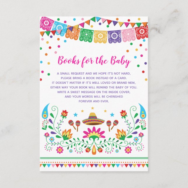 Tarjeta De Recepción Fiesta mexicana pequeña señorita bebé trae un libr (Anverso)