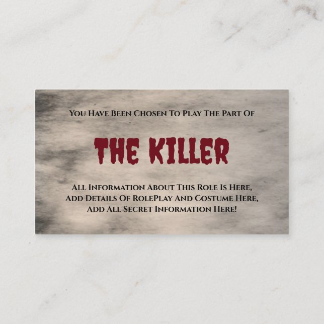 Tarjeta De Recepción Fiesta Murder Mystery (Reverso)