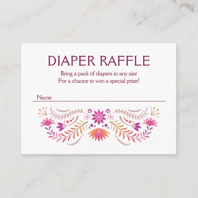 Tarjeta De Recepción Fiesta Pink Diaper Raffle Baby Shower (Anverso)