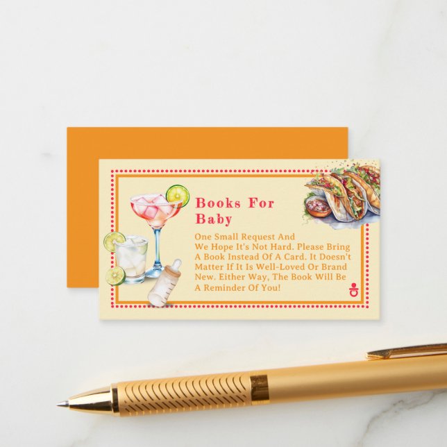 Tarjeta De Recepción Fiesta Tacos Tequila Baby Shower Libros Para Bebés (Anverso/Reverso In Situ)