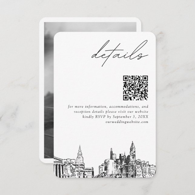 Tarjeta De Recepción Filadelfia Boda detalles modernos Código QR (Anverso / Reverso)