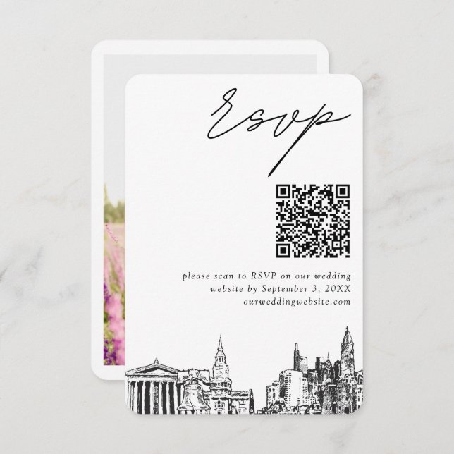 Tarjeta De Recepción Filadelfia Boda RSVP moderno Código QR (Anverso / Reverso)