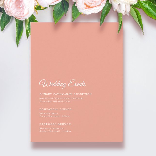 Tarjeta De Recepción Fin de semana elegante de Boda de Peach sólido (Subido por el creador)