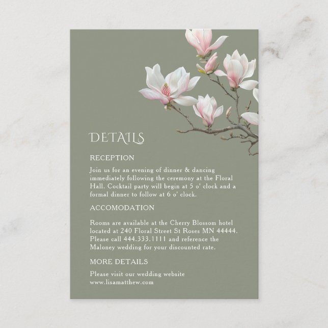 Tarjeta De Recepción Fine Art Magnolia Wedding Enclosure Card (Anverso)