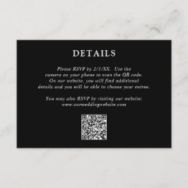 Tarjeta De Recepción Fiona Black Bold Monograma moderno Boda