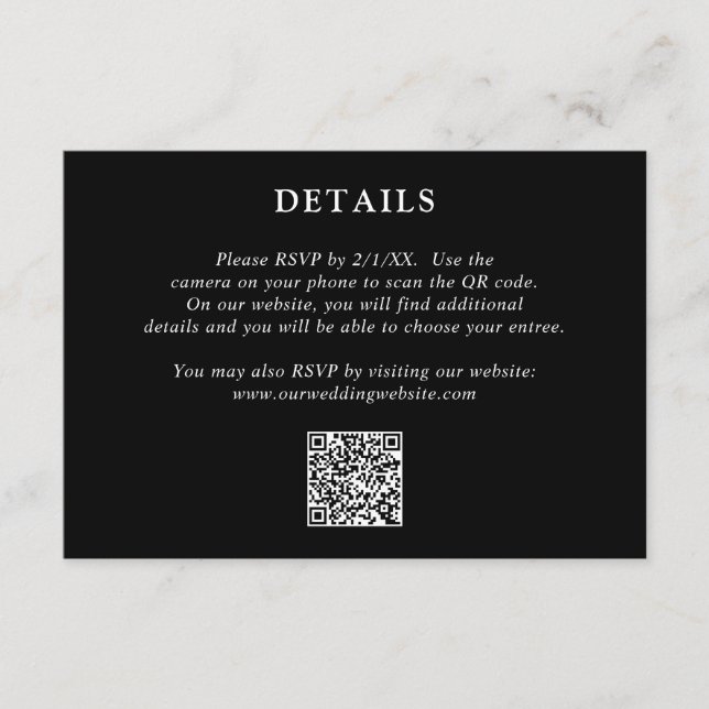 Tarjeta De Recepción Fiona Black Bold Monograma moderno Boda (Anverso)