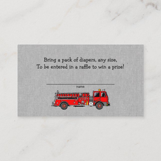 Tarjeta De Recepción Fire Truck baby ducha diaper raffle tickets Enclo (Reverso)