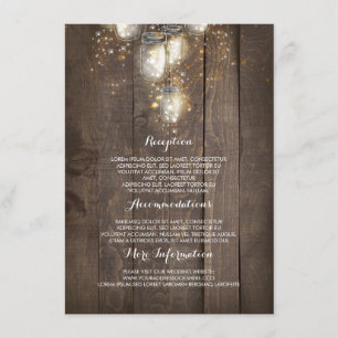 Tarjeta De Recepción Firefly Mason Jars Información de Boda Rústico