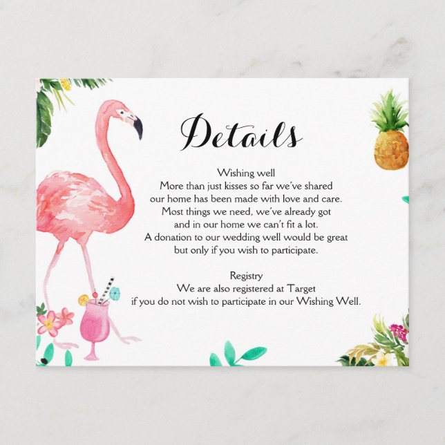 Tarjeta De Recepción Flamingle Bachelorette Weekend Details Card (Anverso)