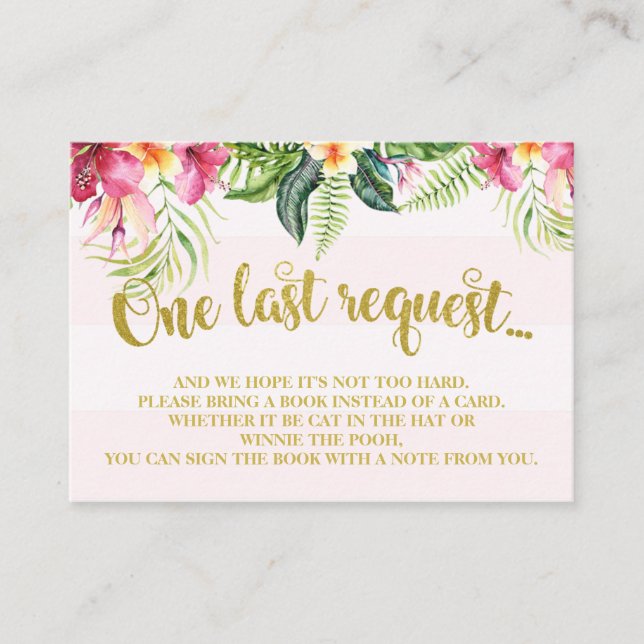 Tarjeta De Recepción Flamingo Baby Shower Bring a Book Insert Card (Anverso)