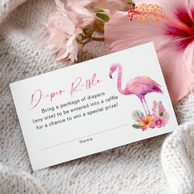 Tarjeta De Recepción Flamingo Baby Shower Diaper Raffle Card (Diaper Raffle Card)