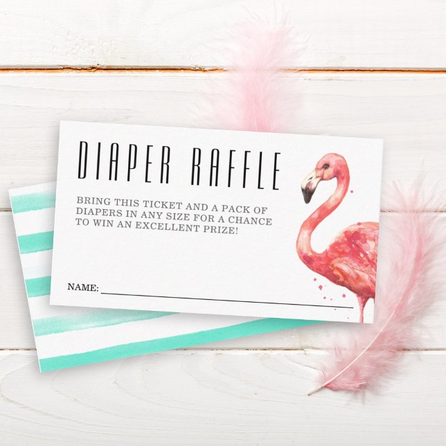 Tarjeta De Recepción Flamingo Diaper Raffle Baby Shower (Watercolor pink flamingo diaper raffle)