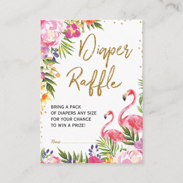 Tarjeta De Recepción Flamingo Diaper Raffle Baby Tropical Summer Floral (Anverso)
