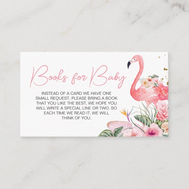 Tarjeta De Recepción Flamingo tropical Baby Shower Libros para bebé (Anverso)