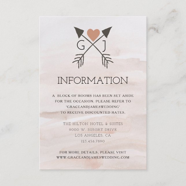 Tarjeta De Recepción Flecha romántica rústica e información Boda del co (Anverso)