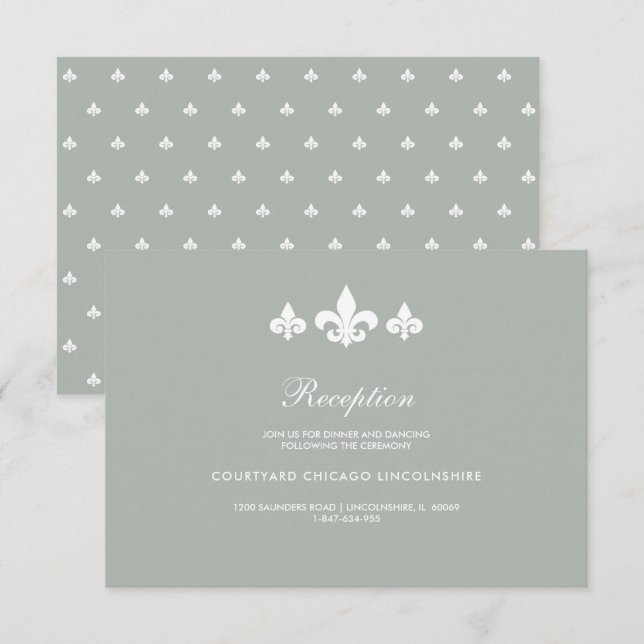 Tarjeta de recepción Fleur-de-lis Gray White Weddi (Anverso / Reverso)