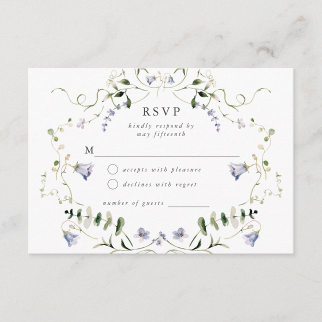 Tarjeta De Recepción Flor azul acuarela Elegante Boda RSVP (Anverso)