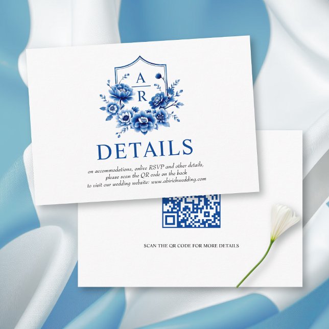 Tarjeta De Recepción Flor azul Chinoiserie detalles boda QR (Subido por el creador)