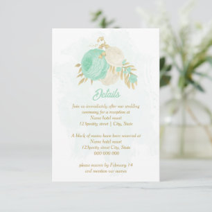 Tarjeta De Recepción flor blanca verde menta oro boda floral