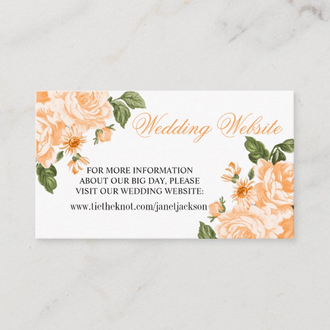 Tarjeta De Recepción Flor Boda naranja - Gabinete de sitio web Boda (Anverso)