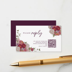 Tarjeta De Recepción Flor De Bosque De Borgoña Y Sale De La Boda RSVP