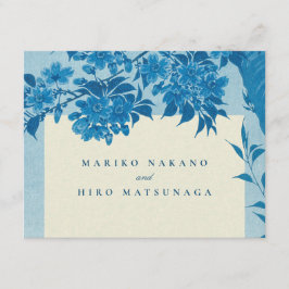 Tarjeta De Recepción Flor de Cerezo Azul Japonesa Antigua