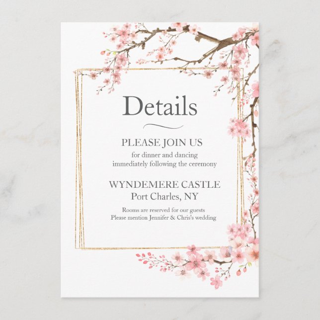 Tarjeta De Recepción Flor de Cerezo Elegante (Anverso)