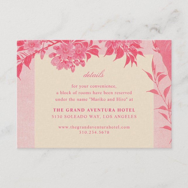 Tarjeta De Recepción Flor de cerezo rosa japonés antiguo (Anverso)