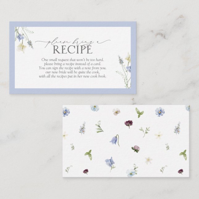Tarjeta De Recepción Flor De Flor Azul Dusto Por Favor Trae Una Receta (Anverso / Reverso)