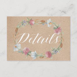 Tarjeta De Recepción Flor De Flor En El Detalle De Boda De Kraft Countr