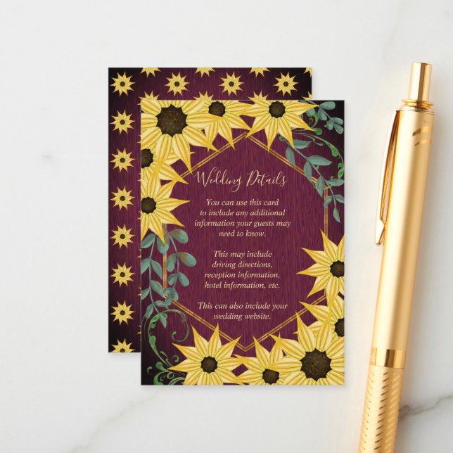 Tarjeta De Recepción Flor de girasol rústico Eucalyptus Madera acuarela (Anverso/Reverso In Situ)