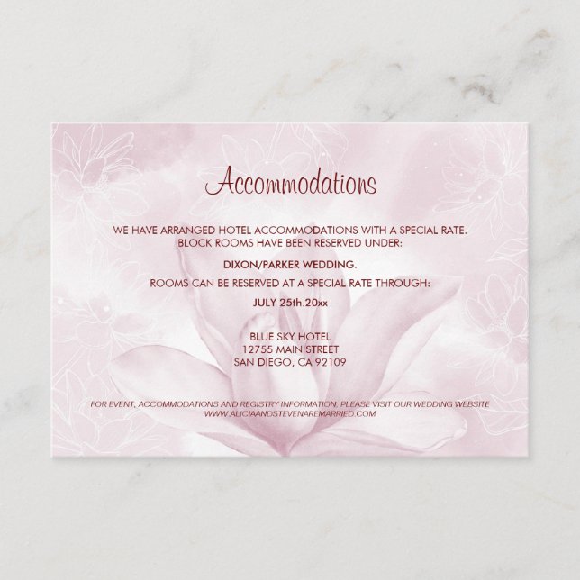 Tarjeta De Recepción Flor de Magnolia etérea, alojamiento Boda (Anverso)