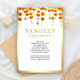 Tarjeta De Recepción Flor de Marigold Boda India del Sur Sangeet
