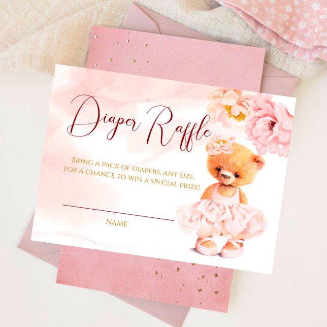 Tarjeta De Recepción Flor de oso de peluche princesa acuarela rosa (Subido por el creador)