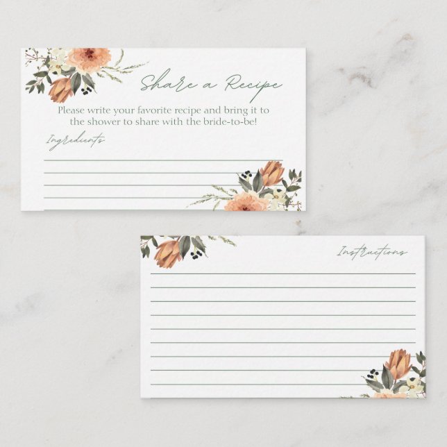 Tarjeta De Recepción Flor de Terracota Compartir una receta (Anverso / Reverso)