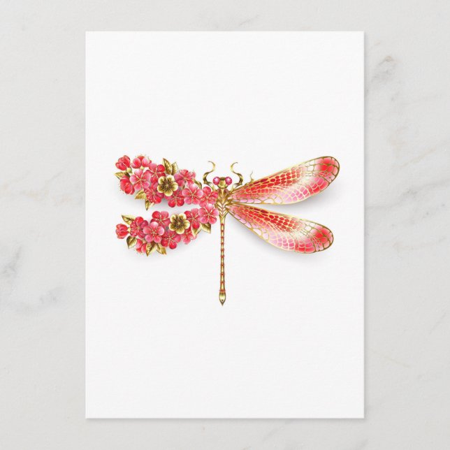 Tarjeta De Recepción Flor libélula con sakura de joyas (Anverso)
