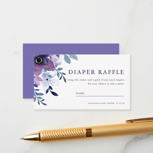 Tarjeta De Recepción Flor morada de lavanda | Diaper Raffle (Anverso/Reverso In Situ)
