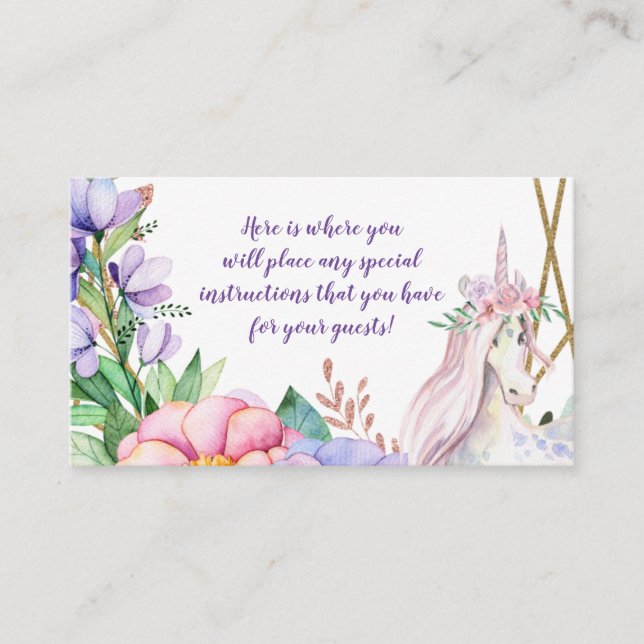 Tarjeta De Recepción Flor morada rosa unicornio (Anverso)