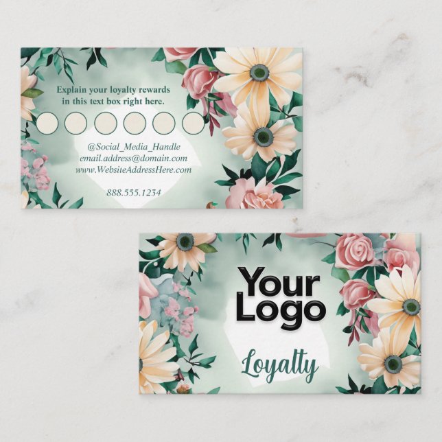 Tarjeta De Recepción Flor Pastel Elegancia Sage Floral Verde Rosa (Anverso / Reverso)