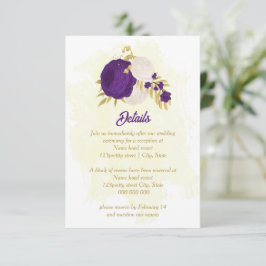 Tarjeta De Recepción flor real morado blanco boda botánico oro